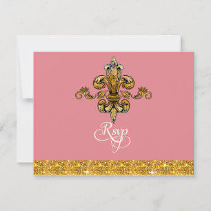 RSVP Glitter Faux Gold Black Formal Fleur de Lis Kaartje