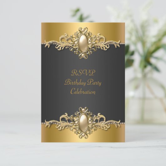 RSVP Gold Black Elegant Verjaardagsfeest Parel (Staand voorkant)