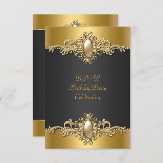 RSVP Gold Black Elegant Verjaardagsfeest Parel (Voorkant / Achterkant)