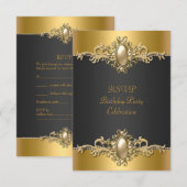 RSVP Gold Black Elegant Verjaardagsfeest Parel Kaartje (Voorkant / Achterkant)