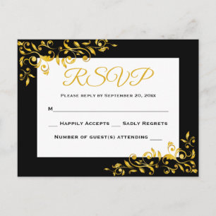 RSVP Gold & Black Floral Swirl Response - Geen men Uitnodiging Briefkaart