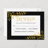 RSVP Gold & Black Floral Swirl Response - Geen men Uitnodiging Briefkaart (Voorkant / Achterkant)