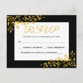 RSVP Gold & Black Floral Swirl Response - Geen men Uitnodiging Briefkaart (Voorkant)