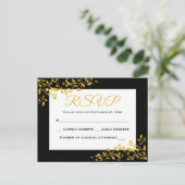 RSVP Gold & Black Floral Swirl Response - Geen men Uitnodiging Briefkaart (Staand voorkant)