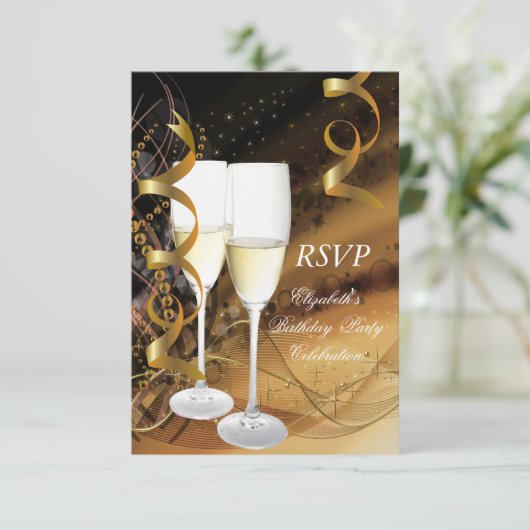 RSVP Gold Black verjaardagsfeest Champagne (Staand voorkant)