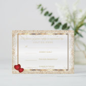 RSVP Gold Confetti en White Satin Kaartje (Staand voorkant)
