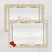 RSVP Gold Confetti en White Satin Kaartje (Voorkant / Achterkant)