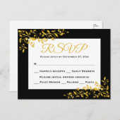 RSVP Gold en Black Floral Swirl Response Kaart (Voorkant / Achterkant)