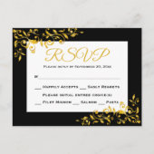 RSVP Gold en Black Floral Swirl Response Kaart (Voorkant)