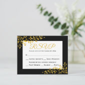 RSVP Gold en Black Floral Swirl Response Kaart (Staand voorkant)