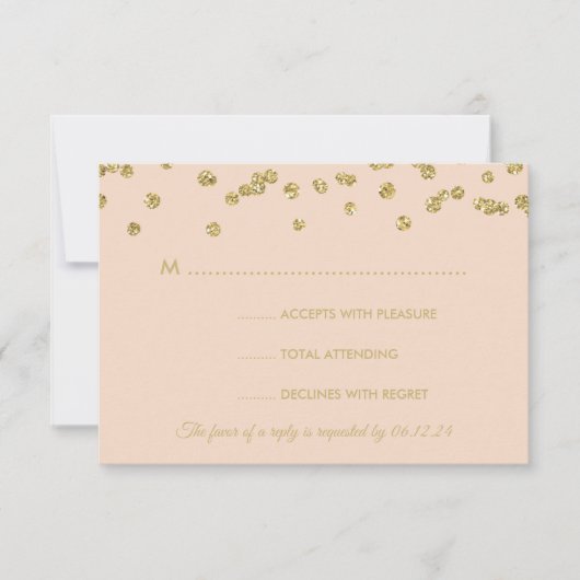 RSVP Gold Faux Glitter Confetti Blush Roos Kaartje (Voorkant)
