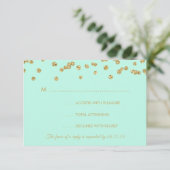 RSVP Gold Faux Glitter Confetti Mint Green Kaartje (Staand voorkant)