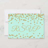 RSVP Gold Faux Glitter Confetti Mint Green Kaartje (Achterkant)