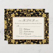 RSVP Gold Floral Damask Glitter Formal Wedding (Voorkant / Achterkant)