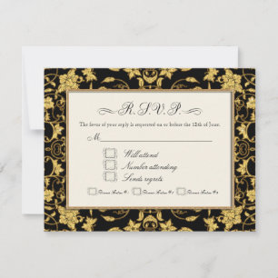 RSVP Gold Floral Damask Glitter Formal Wedding Kaartje