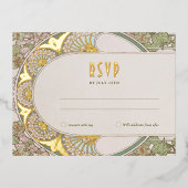 RSVP Gold Green Reply  Art Nouveau Mucha Folie Feestdagen Briefkaart (Voorkant)