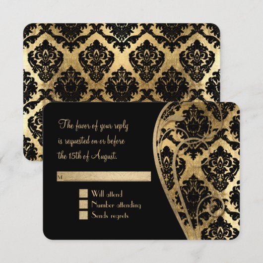 RSVP Gold Leaf look Damask Scroll Formal Wedding (Voorkant / Achterkant)