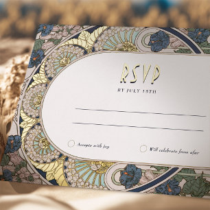RSVP Gold Navy Blue Reageer  Art Nouveau Folie Feestdagen Briefkaart