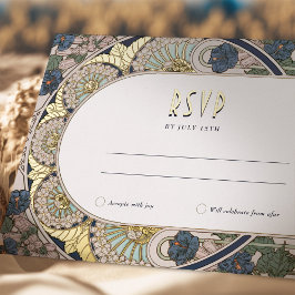 RSVP Gold Navy Blue Reageer  Art Nouveau Folie Feestdagen Briefkaart