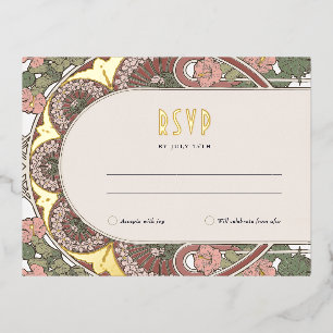 RSVP Gold Pink Beantwoorden  Art Nouveau Folie Feestdagen Briefkaart