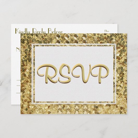 RSVP Gold Sequin Uitnodiging Briefkaart (Voorkant / Achterkant)