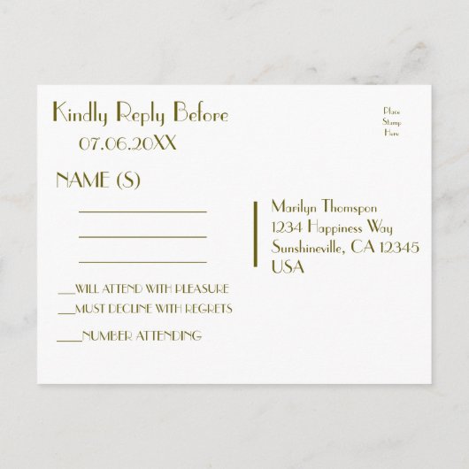 RSVP Gold Sequin Uitnodiging Briefkaart (Achterkant)