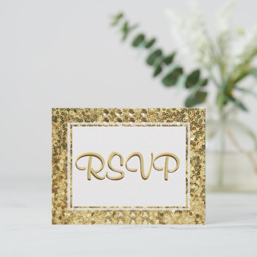 RSVP Gold Sequin Uitnodiging Briefkaart (Staand voorkant)