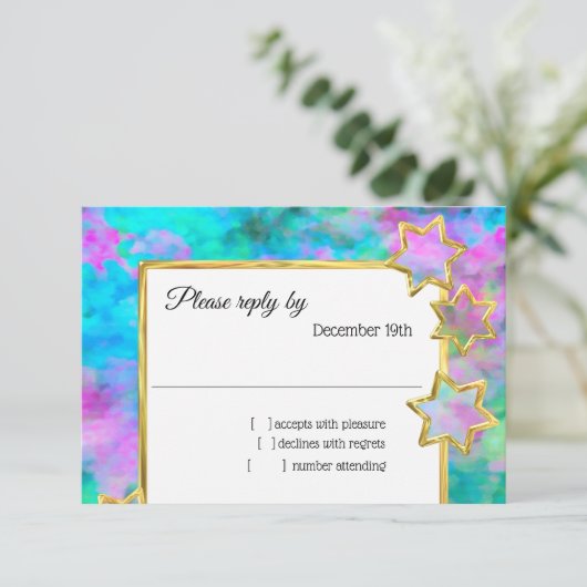 RSVP Gold Star Abstract Blauw Groen Roze Kaart (Staand voorkant)