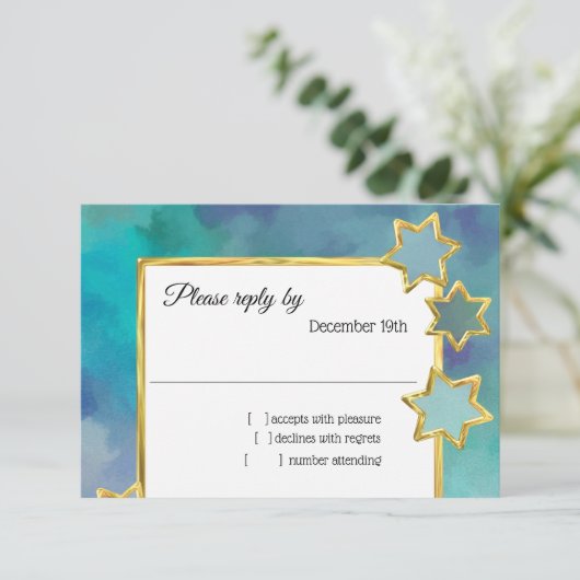 RSVP Gold Star Abstract Design Blauw Kaart (Staand voorkant)