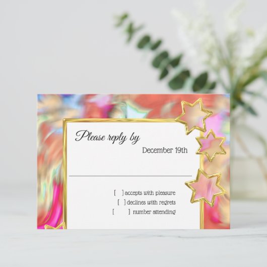 RSVP Gold Star Abstracte rode stropdas Dye Kaart (Staand voorkant)