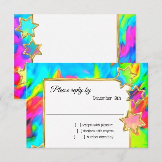 RSVP Gold Star Abstracte turquoise stropdas Dye Kaart (Voorkant / Achterkant)