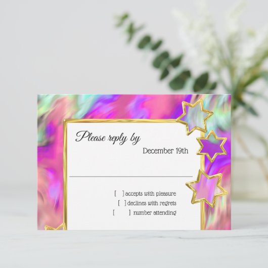 RSVP Gold Star Abstracte turquoise stropdas Dye Kaart (Staand voorkant)