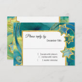 RSVP Gold Star Abstracte Waterverf Blauw Groen Kaart (Voorkant / Achterkant)