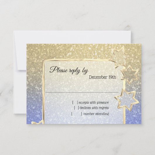RSVP Gold Star Blauw Goud Ombre Kaart (Voorkant)