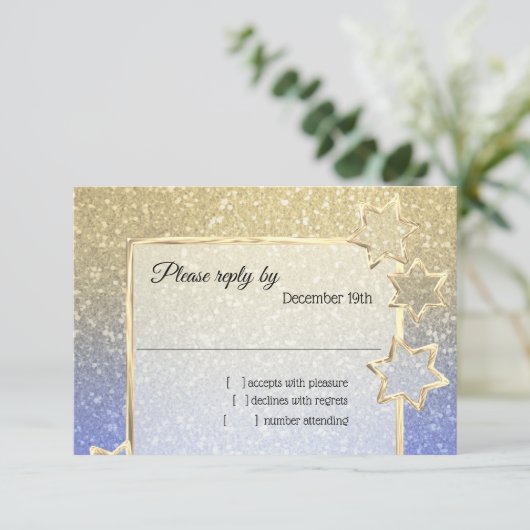 RSVP Gold Star Blauw Goud Ombre Kaart (Staand voorkant)