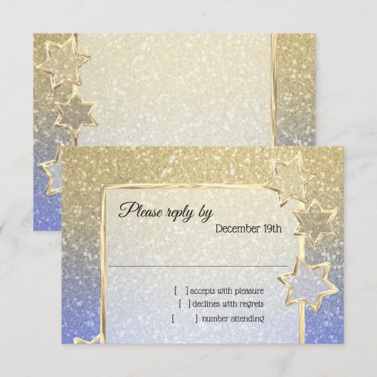 RSVP Gold Star Blauw Goud Ombre Kaart (Voorkant / Achterkant)