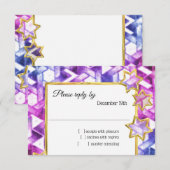 RSVP Gold Star Blauw Paarse Damask Kaart (Voorkant / Achterkant)