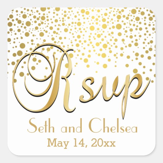RSVP Gold Stippen | personaliseren Vierkante Sticker (Voorkant)
