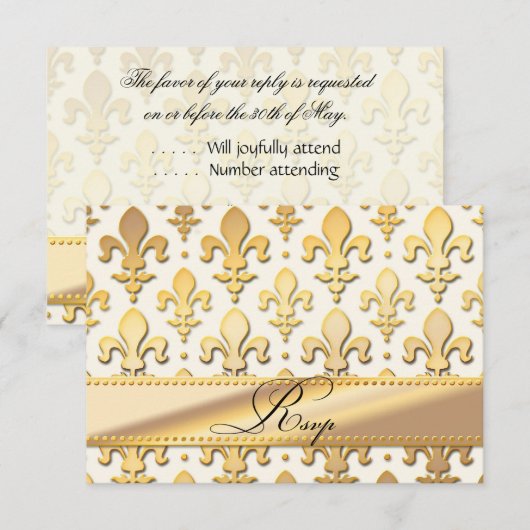 RSVP Gold Wedding Jubileum, Fleur de Lis (Voorkant / Achterkant)