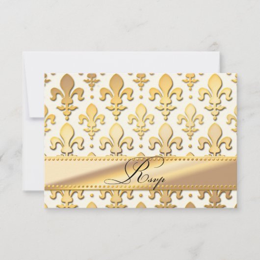 RSVP Gold Wedding Jubileum, Fleur de Lis Kaartje (Voorkant)