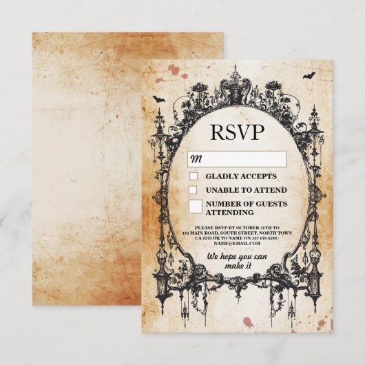 RSVP Gothic Lijst Rustic Halloween Kaarten (Voorkant / Achterkant)