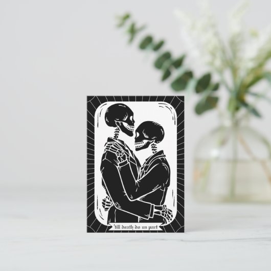 RSVP Gotische Skeletten Tot de Dood Huwelijk QR-co Informatiekaartje (Staand voorkant)