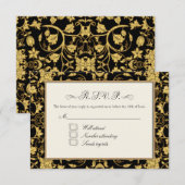 RSVP Goud Bloemen Damast Faux Glitter Bruiloft (Voorkant / Achterkant)