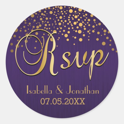 RSVP | Goud Stip en Paars | Personaliseren Ronde Sticker (Voorkant)