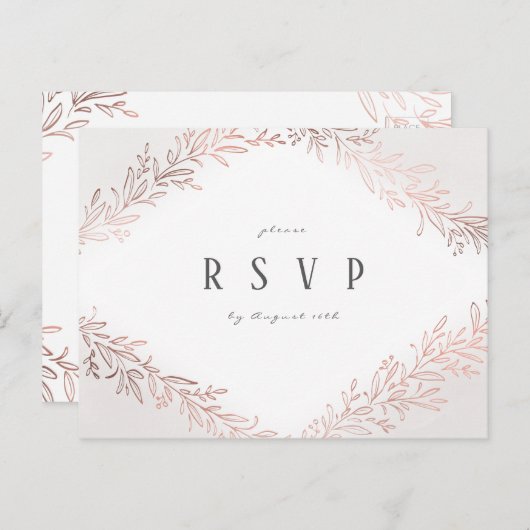 RSVP Goudbruin roos botanische elegante bruiloft Uitnodiging Briefkaart (Voorkant / Achterkant)