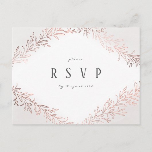 RSVP Goudbruin roos botanische elegante bruiloft Uitnodiging Briefkaart (Voorkant)
