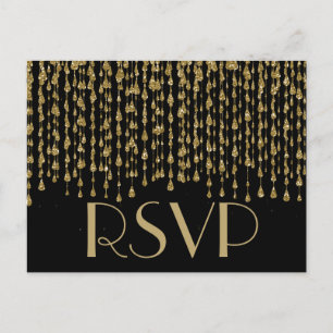 RSVP Gouden Confetti met zwarte achtergrond Uitnodiging Briefkaart