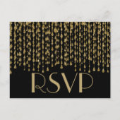 RSVP | Gouden Confetti met zwarte achtergrond Uitnodiging Briefkaart (Voorkant)