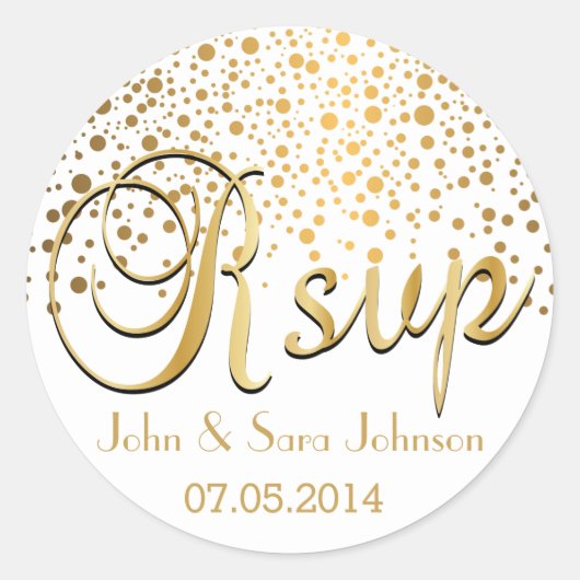 RSVP | Gouden Confetti Stippen | personaliseren Ronde Sticker (Voorkant)