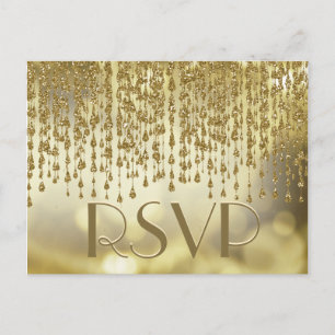 RSVP   Gouden Confetti Streams met Bokeh Achtergro Uitnodiging Briefkaart